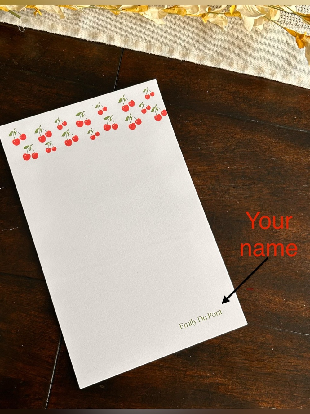 Personalized Cherry Notepad 50 sheets backing 5.5x8 inch